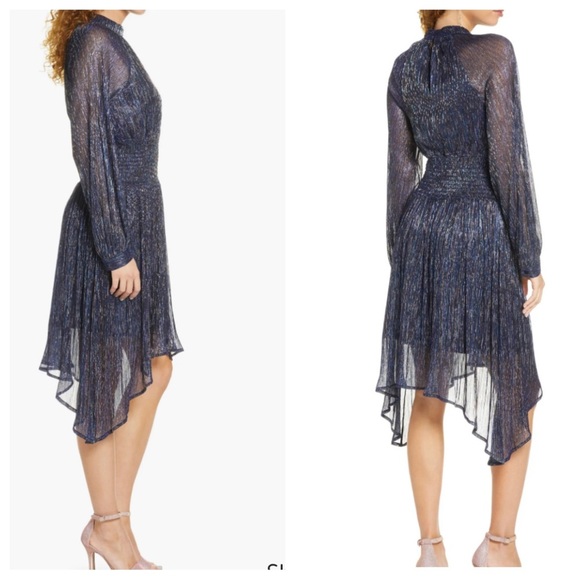 foxiedox Tazanna Shimmer Stripe Long Sleeve Cocktail Dress In Charcoal Multi - Picture 2 of 12